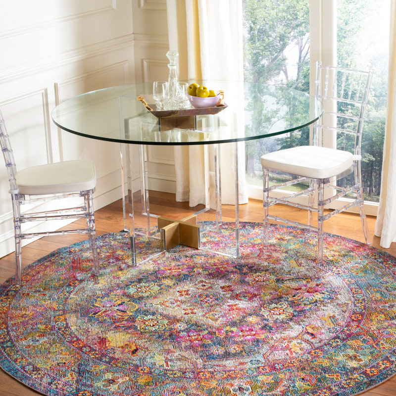 Tapis oriental jaune / rose Myia, Rond 7 pi