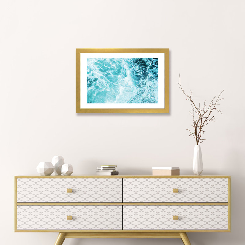 «Perfect Ocean Sea Waves» - Impression sur papier avec cadre flottant, H 16 po x l 24 po x P 1 po