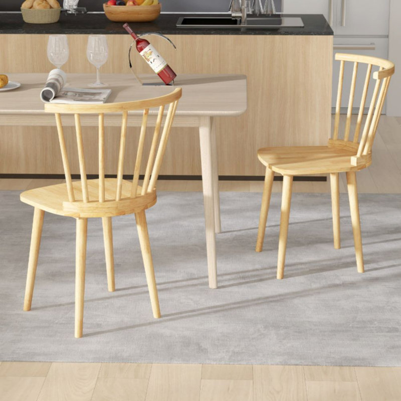 Costway Rubber Wood Windsor Dining Chairs Set Of 2 With Spindle Back For Living Room, Natural