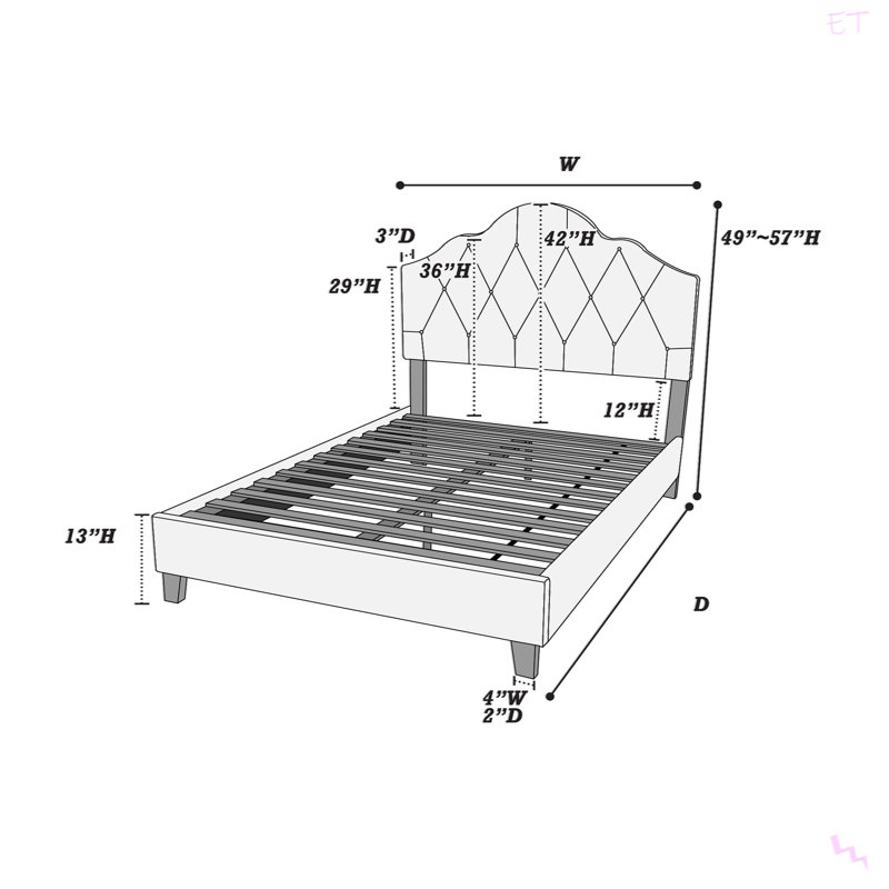 Structure de lit tapissier contemporaine, Marron clair, Grand