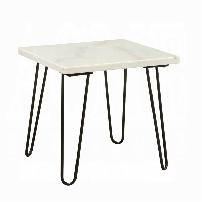 Table de bout en marbre blanc Modern Elegance, Base blanche/Dessus noir