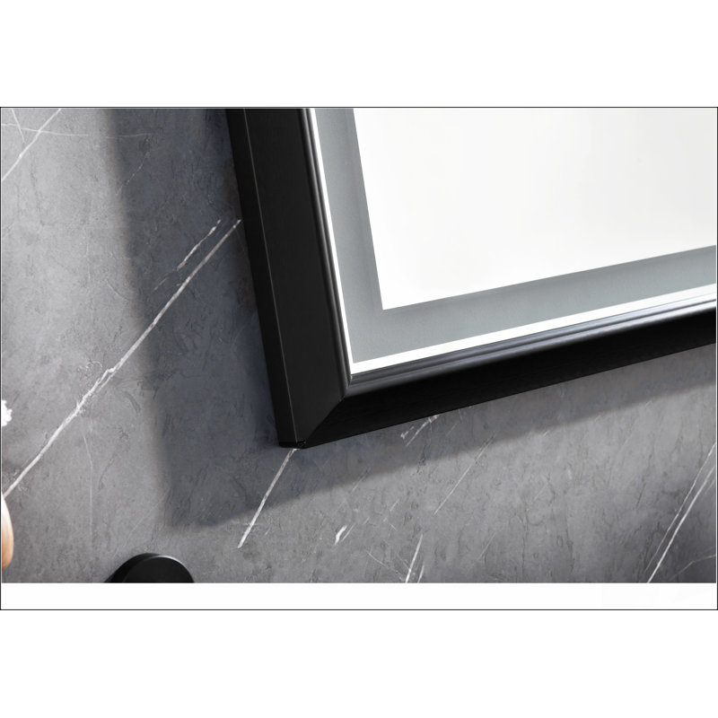 Miroir de salle de bain 72 x 36 pouces à DEL avec cadre en aluminium, miroir de meuble-lavabo mural, anti-buée, mémoire, 3 couleurs, réglable en continu