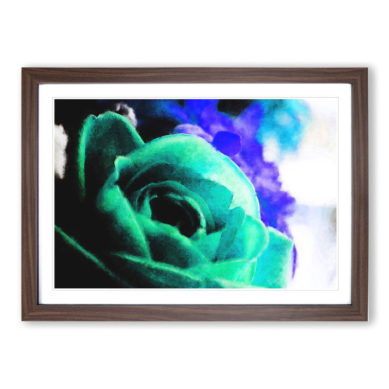 Teal Rose Flower - Picture Frame Graphic Art, Walnut, 36cm H x 48cm W x 2cm D