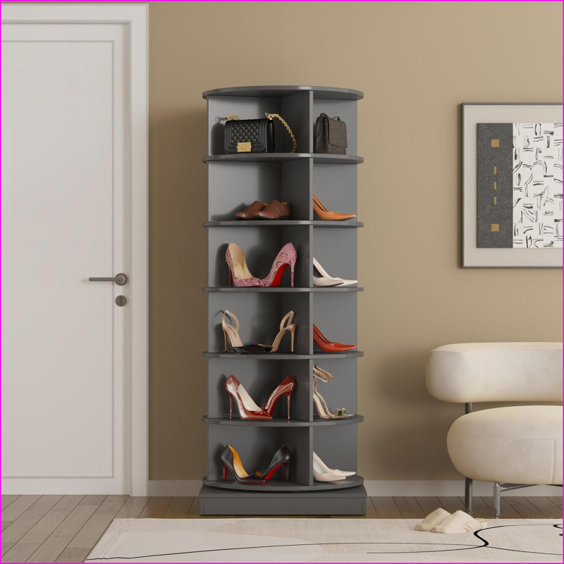 Shoe Cabinets 360 Rotating 6-Layer 24-Pair Slate Gray | Particle Board+MDF | Minimalist