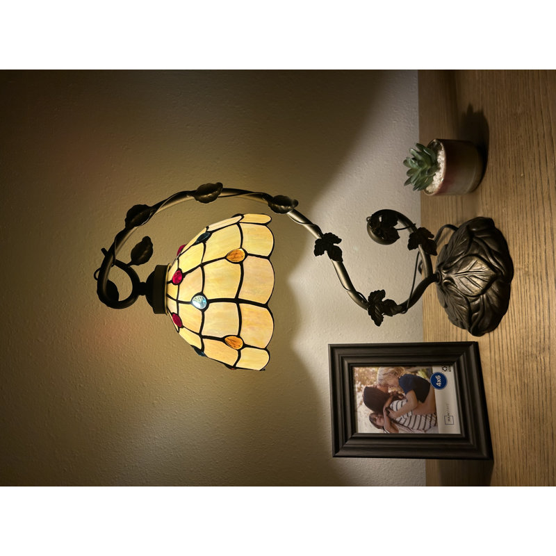 Simonson Tiffany Table Lamp Gold Stained Glass Iron Metal Leaves LED Bulb Included 11"W*8"D*21"H