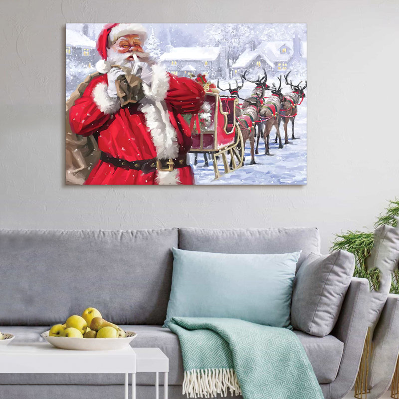 Père Noël, peinture sur toile à cadre flottant