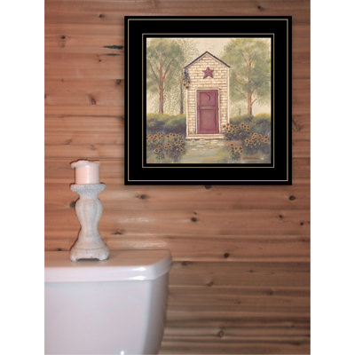 «Folk Art Outhouse III» par Pam Britton, reproduction encadrée prête à accrocher, cadre noir