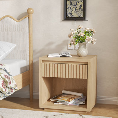 Table de chevet cannelée, table de chevet avec tiroir et rangement, table d'appoint, table d'appoint pour chambre à coucher