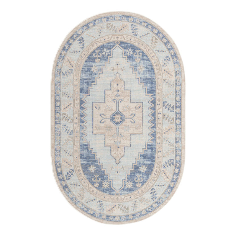 Tapis bleu ciel Parchette, Ovale 5 pi x 8 pi
