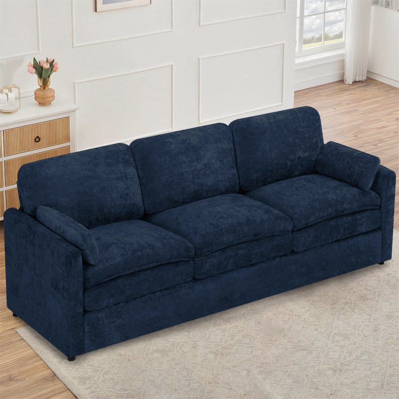 Canapé moelleux moderne de 89 po avec coussin rembourré, canapé en chenille avec 2 coussins bien rembourrés, canapé 3 places pour le salon, la chambre à coucher