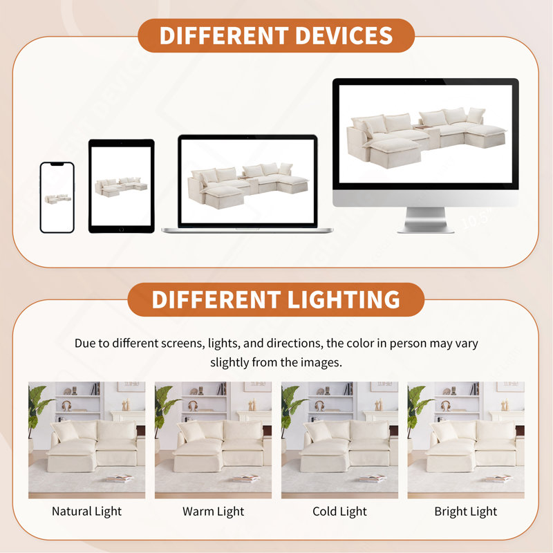 Canapé modulaire de 131 po avec repose-pieds mobile et console, porte-gobelet, siège large, canapé en U de 6 places, canapé en chenille surdimensionné avec chargeur USB pour le salon, appartement, 2 couleurs