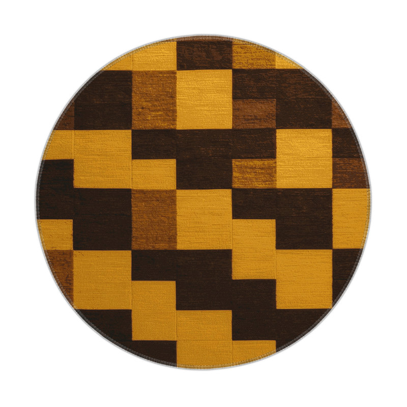 Tapis d'intérieur et d'extérieur à carreaux brun, Rond 5 pi