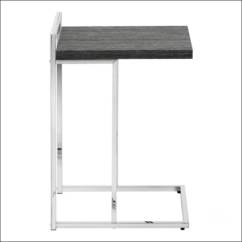 Table d'appoint en forme de C avec base en métal, Blanc, Gris