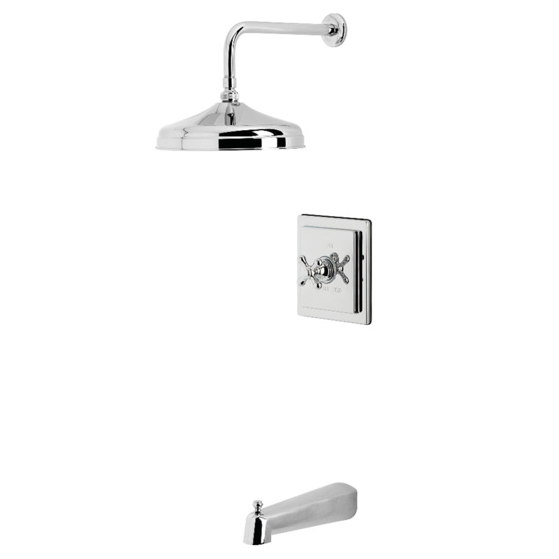 Robinet de baignoire et de douche à pression équilibrée à poignée simple Kingston Brass, Chrome poli, Lever Handle