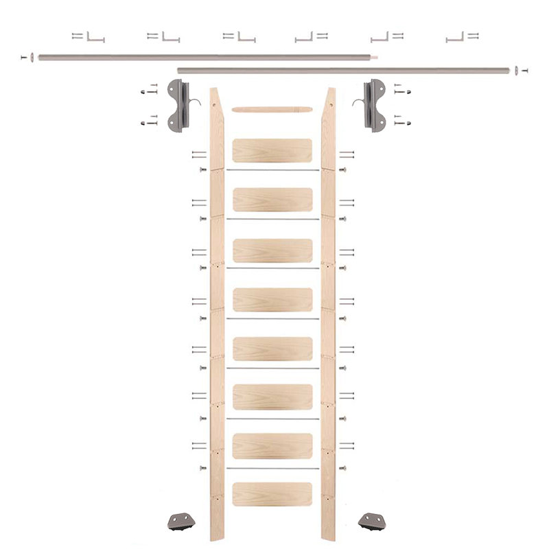 Maple Wood Removable No Wheel Ladder, 8.92, Satin Nickel