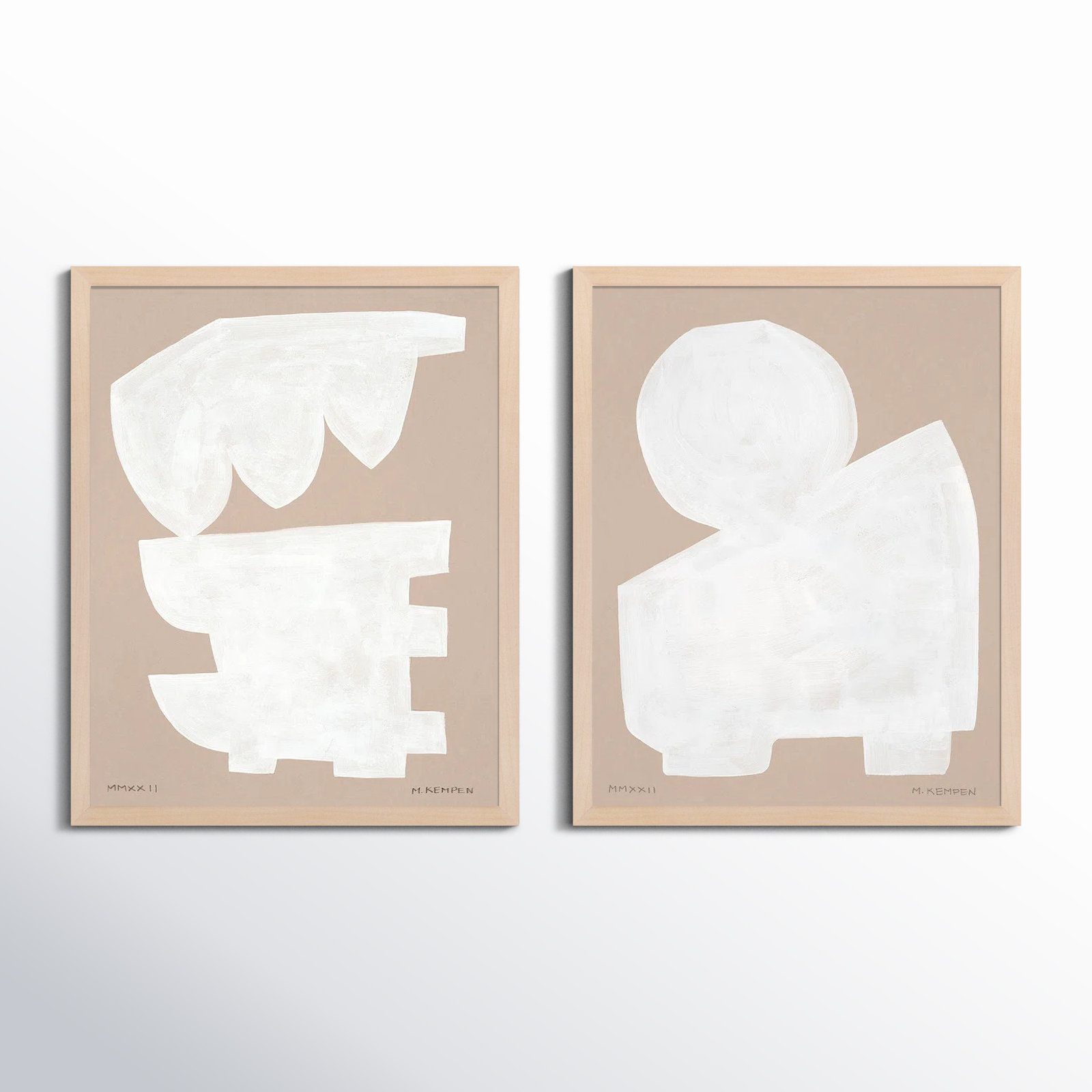Gallman "Modules in White" 2-Piece Print Set, 30" W x 38" H, Maple Framed