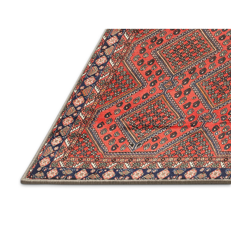 Tapis jaune/rouge/noir clair traditionnel Jonali, Rectangle 4 pi x 6 pi