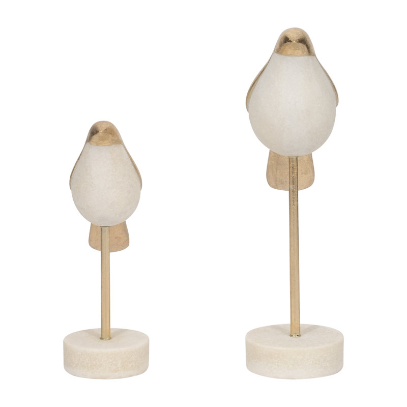 Exquisite Bird Figurine Sculpture – Sleek Decorative Objects And Statues For Kitchen Decor – Contemporary Bird Accent For Home Decor And Decorations For Living Room, Entryway, Or Shelf Display – Set of 2, 12", White & Gold