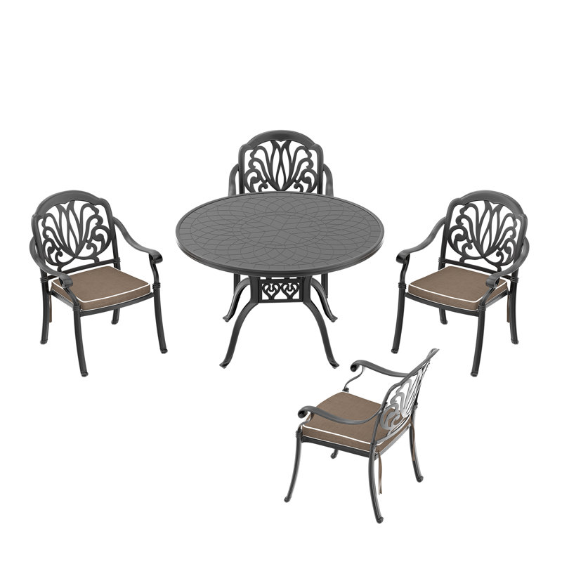 Ensemble de 5 meubles de patio en fonte d'aluminium avec coussins