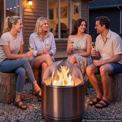 Pare-étincelles pour foyer extérieur, dôme de 76 cm (30 pouces), couvercle en maille d'acier inoxydable, pour l'extérieur, terrasse, jardin, camping, fêtes, avec poignées et tisonnier, résistant aux hautes températures, bloque les étincelles, argenté
