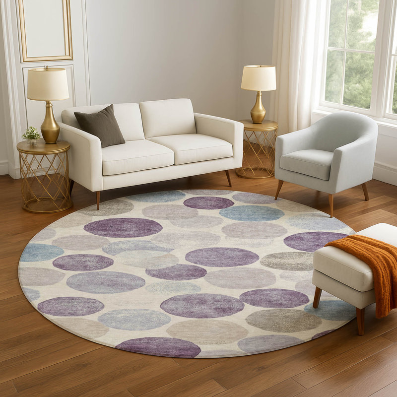 Premium Machine Washable Tiana AMF1951 Geometric Rug, Round 8'