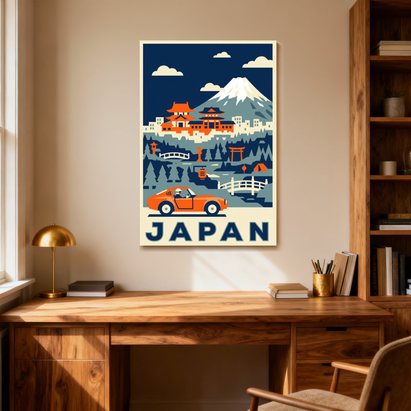 Paysages du Japon avec paysage du Mont Fuji et architecture traditionnelle, H 36 po x l 24 po