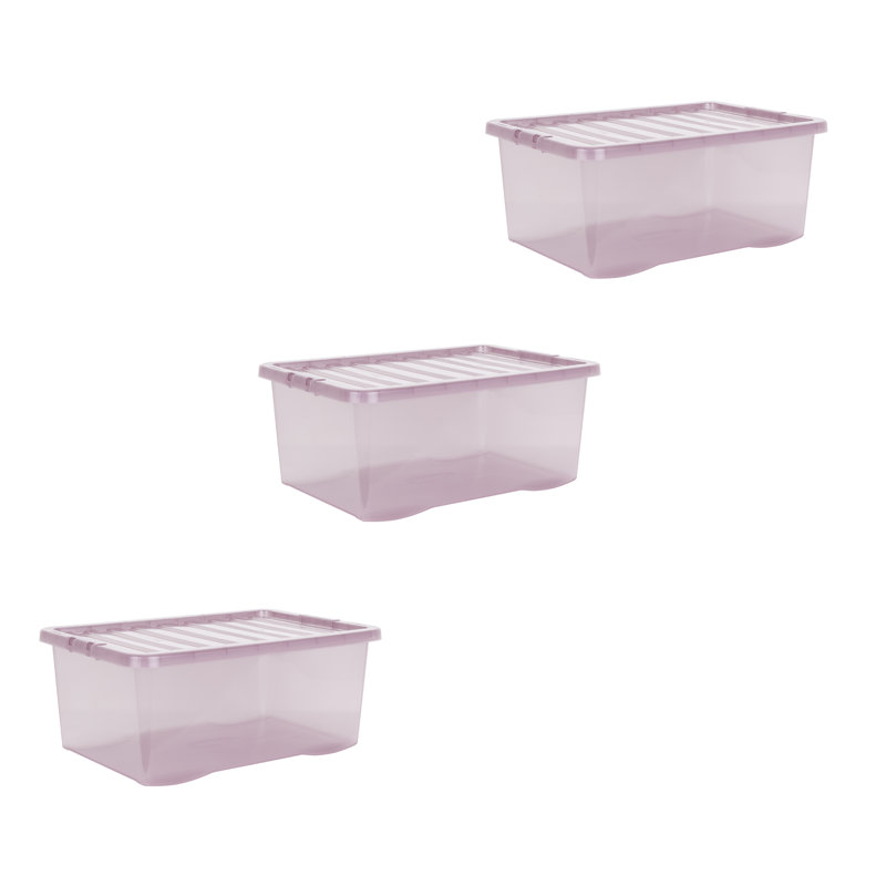 Wham Crystal 45L Plastic Storage Boxes Set of 3 Tint Dusky Orchid