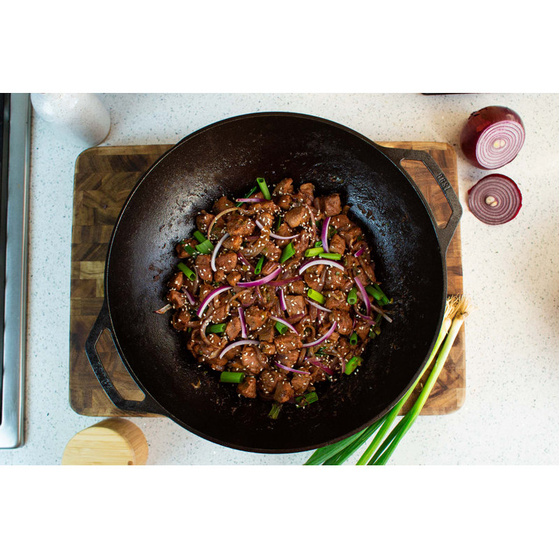 Lodge 14" Black Cast Iron Dual Handle Wok