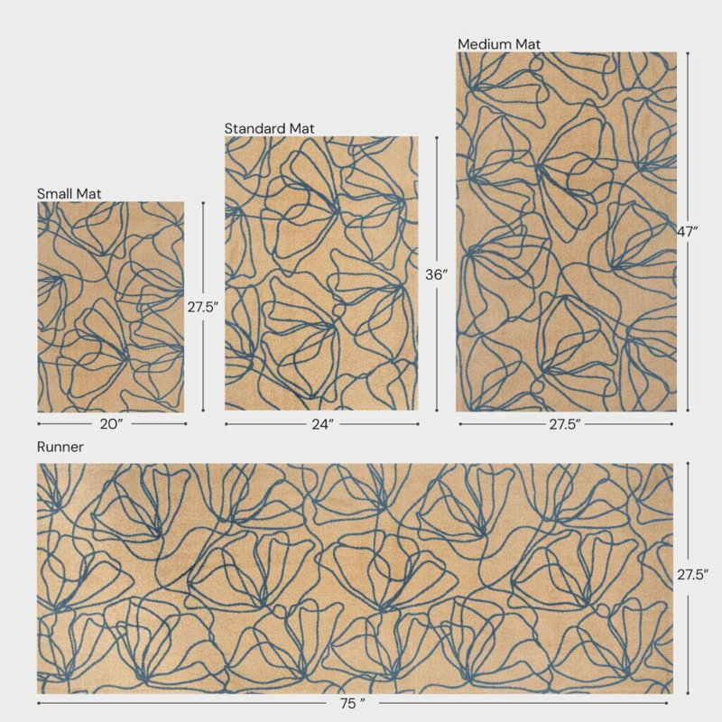 Poppies Denim Blue One-Piece Washable Runner, Tan;Blue, 28" W x 75" L