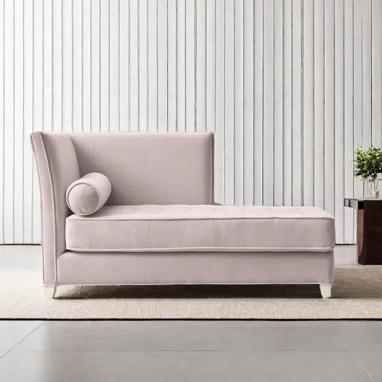 Chaise longue simple à dossier haut en bois massif, Orienté à gauche (vu de face), Rose clair