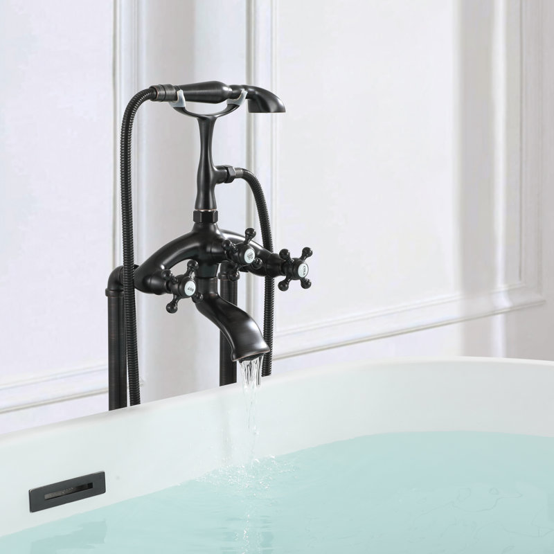 3 Handle Floor Clawfoot Tub Faucet with Diverter, Oil Rubbed Bronze