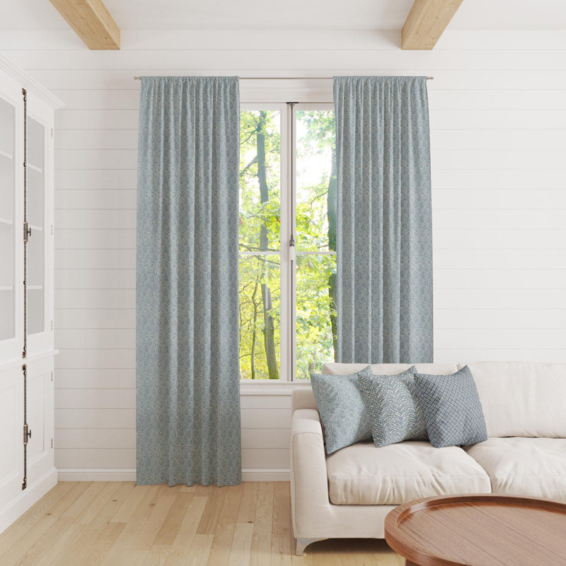 Blue Block Print Curtains, 50" W x 84" L