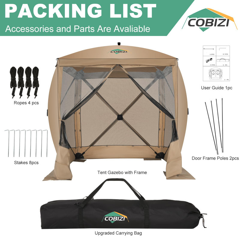 Pop Up Gazebo Screen Tent Screen House for Camping, Khaki