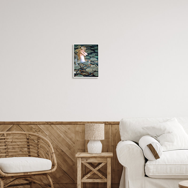 Sirène nageant dans l'eau, H 14 po x l 11 po x P 1,5 po, Giclée encadrée blanc bord de mer