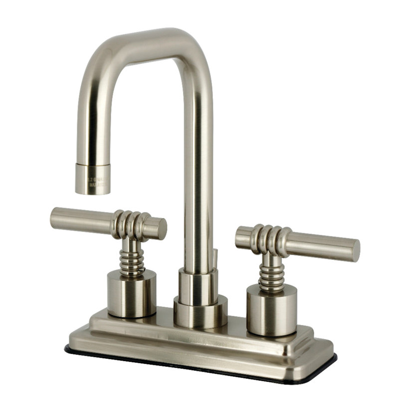 Kingston Brass Milano Double-Handle 3-Hole Deck Mount 4-Inch Centerset Bathroom Faucet With Brass Pop-Up, Brushed Nickel