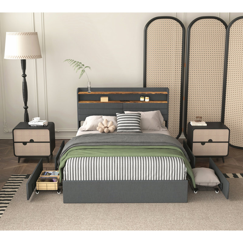 Upholstered Platform Bed Frame, Queen