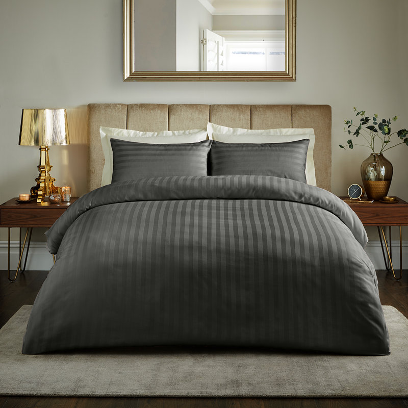 Nome Satin Solid Colour Duvet Cover Set with Pillowcases, Steel Grey, Double - 2 Standard Pillowcases
