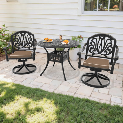 All-Weather Cast Aluminum Dining Set, Include 4 Swivel Chairs And Round Table With Black Frame
