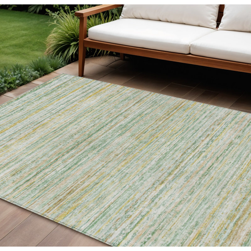 Tapis extérieur lavable rayé vert menthe 8 pi x 10 pi