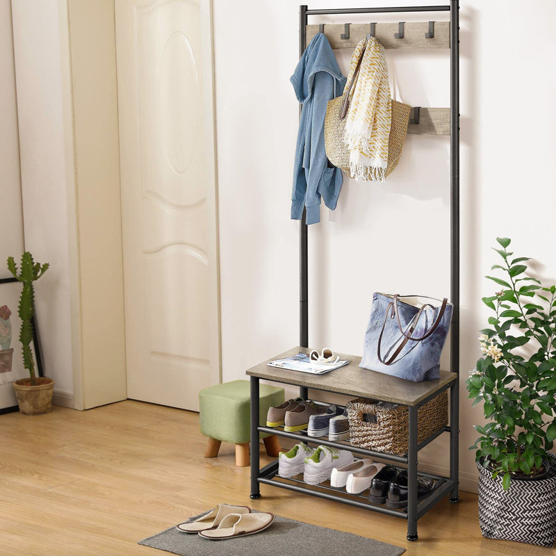 Iron Freestanding 9 - Hook Coat Rack, Grey
