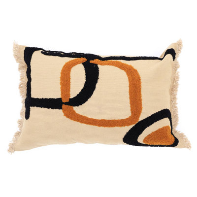 Handcrafted Tufted Cotton Slub Lumbar Pillow - Brown/Black/Beige 24"x16"