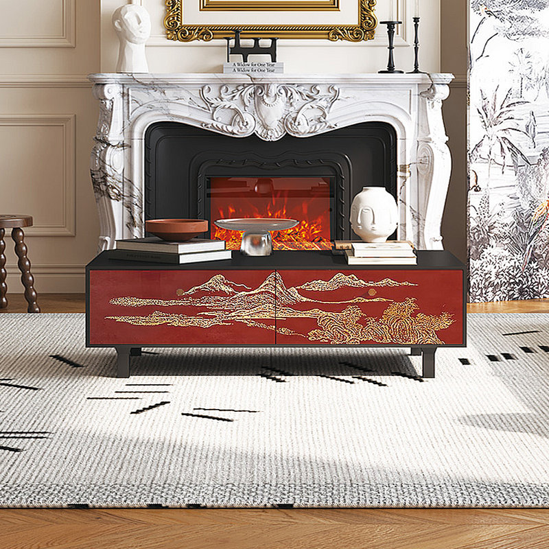 Table basse avec rangement peint français rétro, Noir
