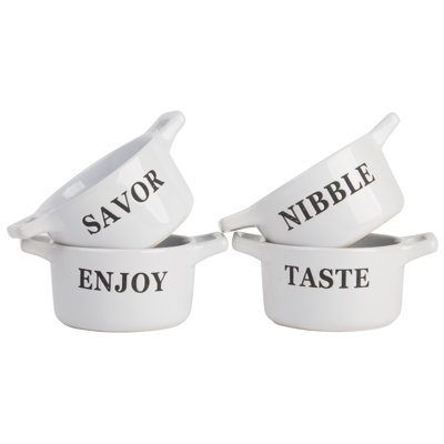 Home Essentials and Beyond Round Porcelain China 4 Piece Baker and Ramekin / Soufflé Dish Set