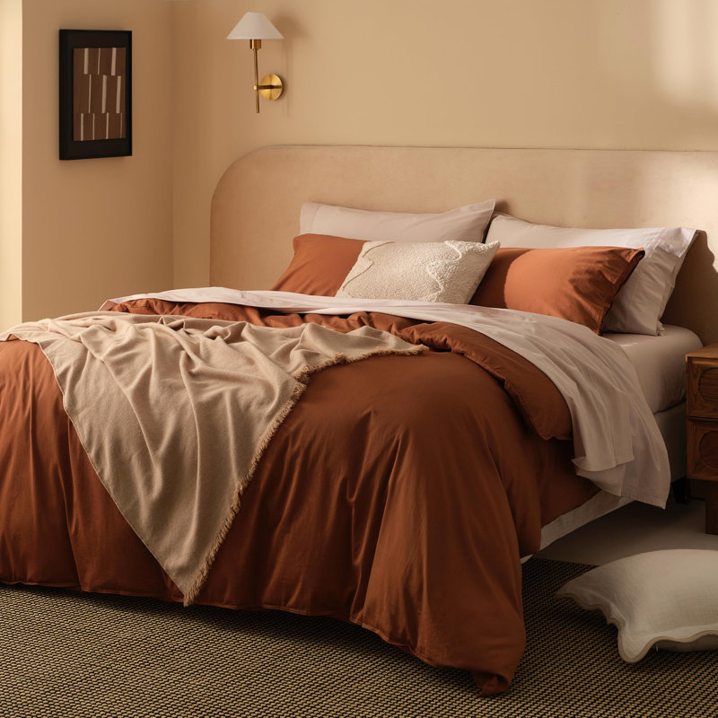 Ensemble de housse de couette en coton cachemire double pima, Brun moka, Housse de couette grand + 2 taies décoratives