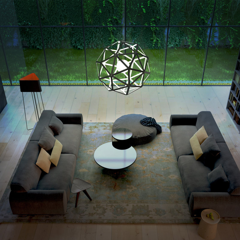Geodome 32" Pendant - Black W/White Interior - Incandescent Socket, Polished Chrome