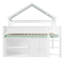 Lit mezzanine double avec toit à baldaquin et armoire de rangement - Loft en bois multifonctionnel, blanc et vert-310833928