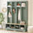 Farmhouse Wide Hall Tree with 8 Hooks, Practical Entryway Bench with Open Compartments-1654685135