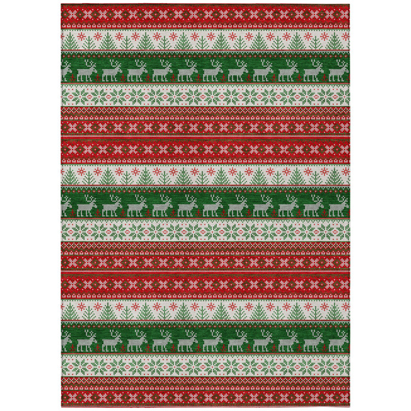 Tapis rouge renne de Noël intérieur / extérieur lavable à la machine, Rectangle 2 pi 6 po x 3 pi 10 po