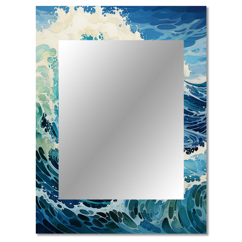Coastal Waves Of Wonder VII - miroir mural, miroir décoratif côtier, reproduction d'art en métal, 40 po x 30 po