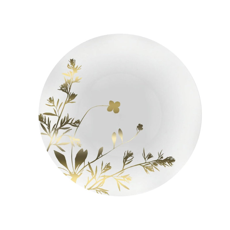  Assiette à dîner ronde en plastique de 10,5 pouces de couleur or et blanc - Élégante vaisselle jetable pour les mariages et les événements - Conception durable et élégante - Buffets de restauration (60)